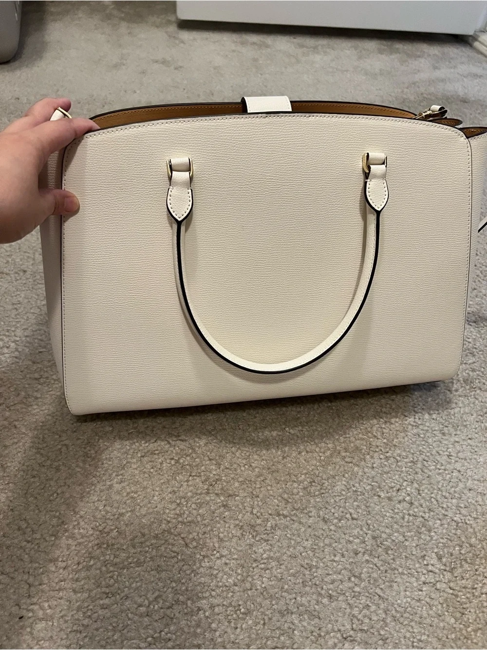 Kate Spade Cream Structured Tote Handbag with Gold Hardware